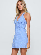 Eyre Halter Mini Dress Blue Stripe