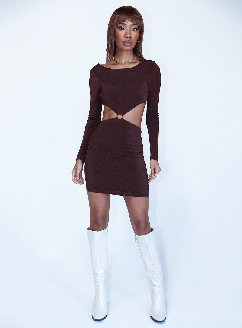 Henley Mini Dress Brown