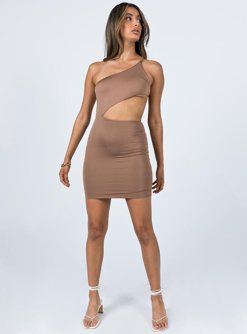 Mia Asymmetrical Mini Dress Brown