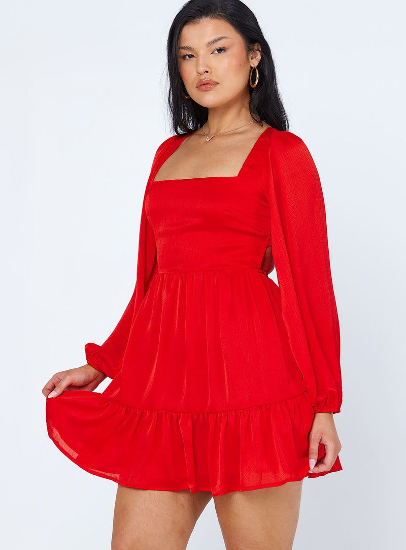 Tropez Long Sleeve Mini Dress Red