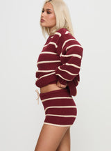 Read Your Mind Knit Short Maroon Stripe