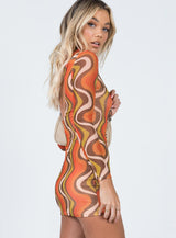 Orion Long Sleeve Mini Dress Orange Multi