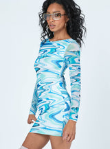 Beckett Long Sleeve Mini Dress Blue