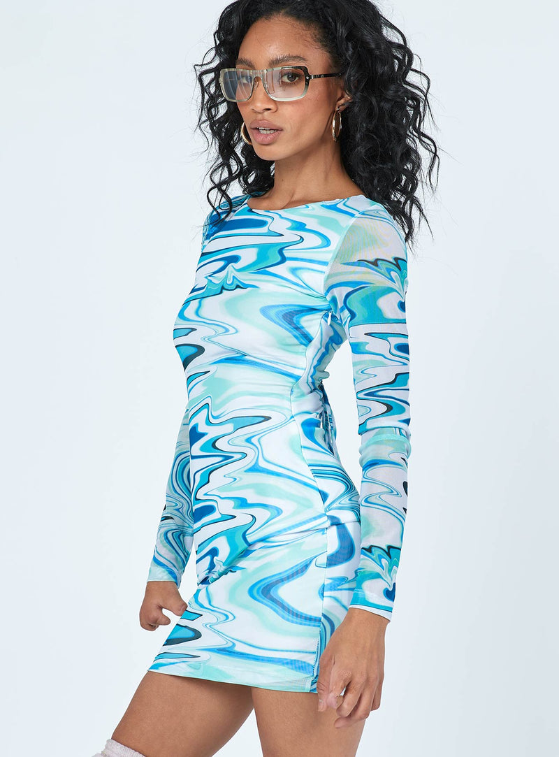 Beckett Long Sleeve Mini Dress Blue