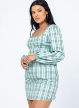 Hastings Long Sleeve Mini Dress Green Check