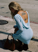 Visualize Long Sleeve Mini Dress Light Blue