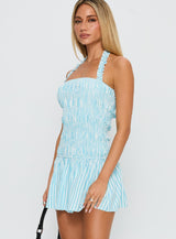 Honeybun Halter Mini Dress Blue Multi