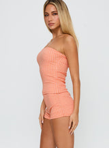 People Pleaser Strapless Set Orange Check