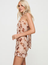 Stockton Strapless Mini Dress Beige Floral