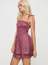 Benicio Mini Dress Burgundy Floral