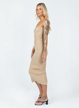 Ethan Strapless Midi Dress Beige