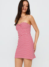 Immy Strapless Rib Mini Dress Red Stripe