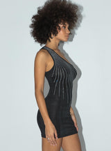 Motel Mandan Dress Crepe Black Hotfix Diamante