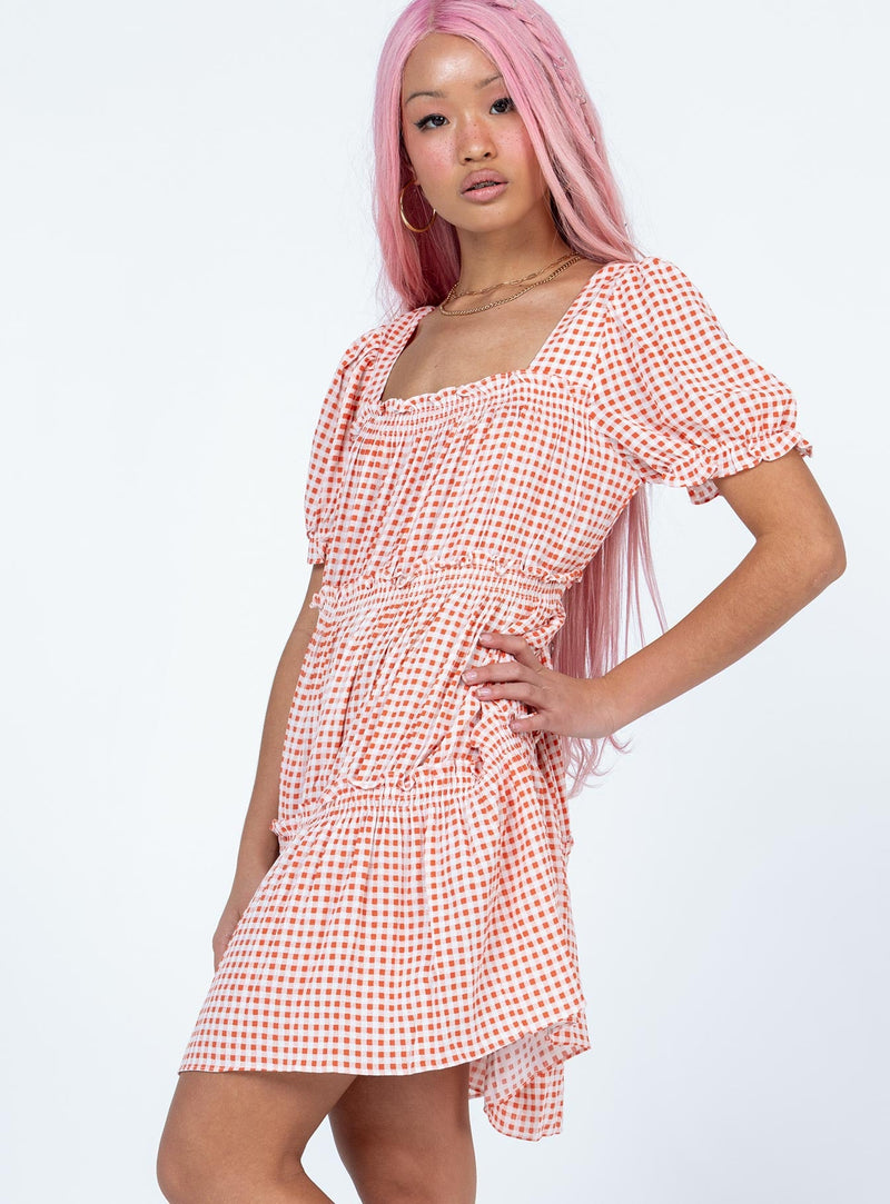 Lux Mini Dress Orange Gingham