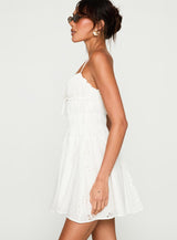 Wish Me Luck Shirred Mini Dress White