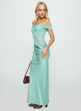 Only Exception Off The Shoulder Maxi Dress Aqua