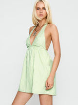 Estefani Halter Mini Dress Green Stripe