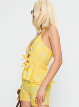 Delicacy Tie Detail Top Yellow Stripe