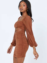 Courtney Long Sleeve Mini Dress Brown
