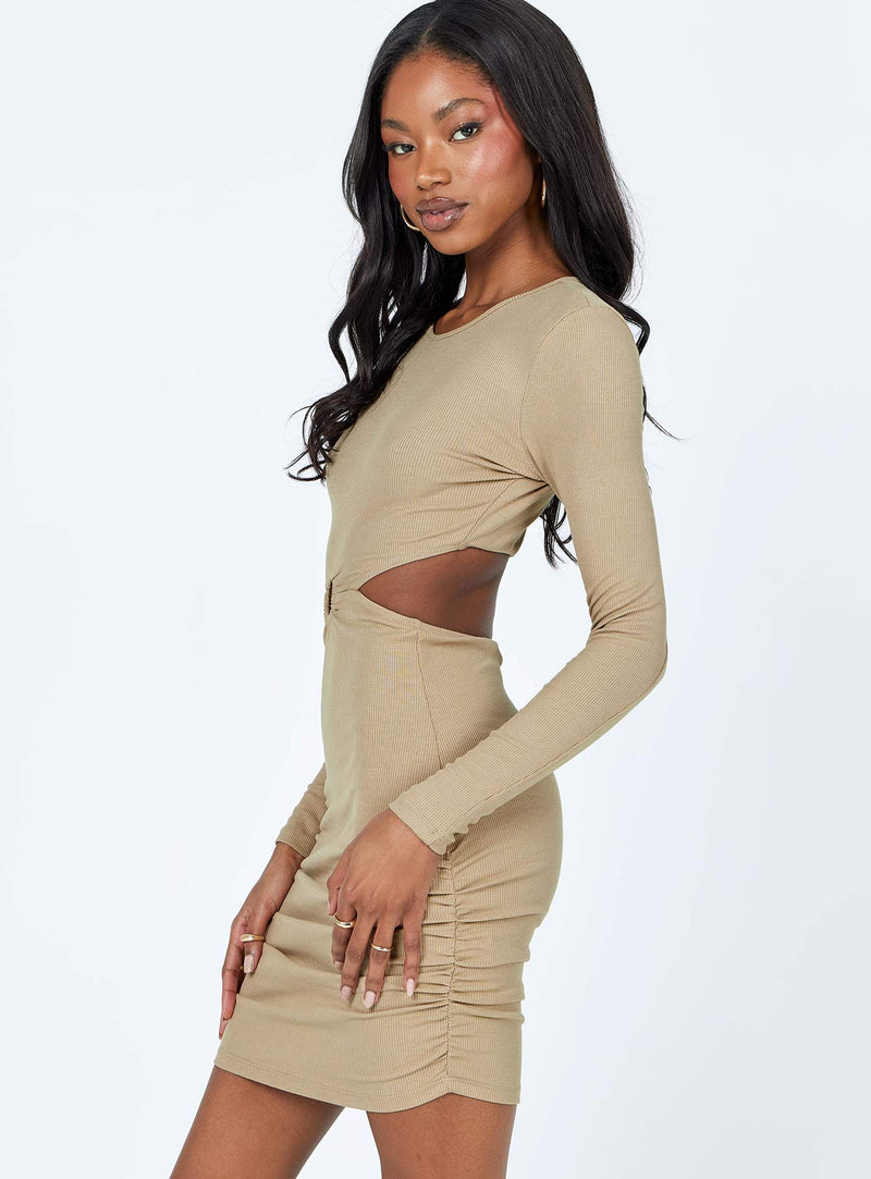 Orani Long Sleeve Mini Dress Beige
