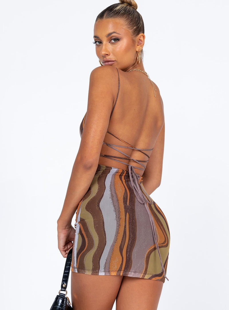 Motel Bexley Dress Earthy Gradient Brown