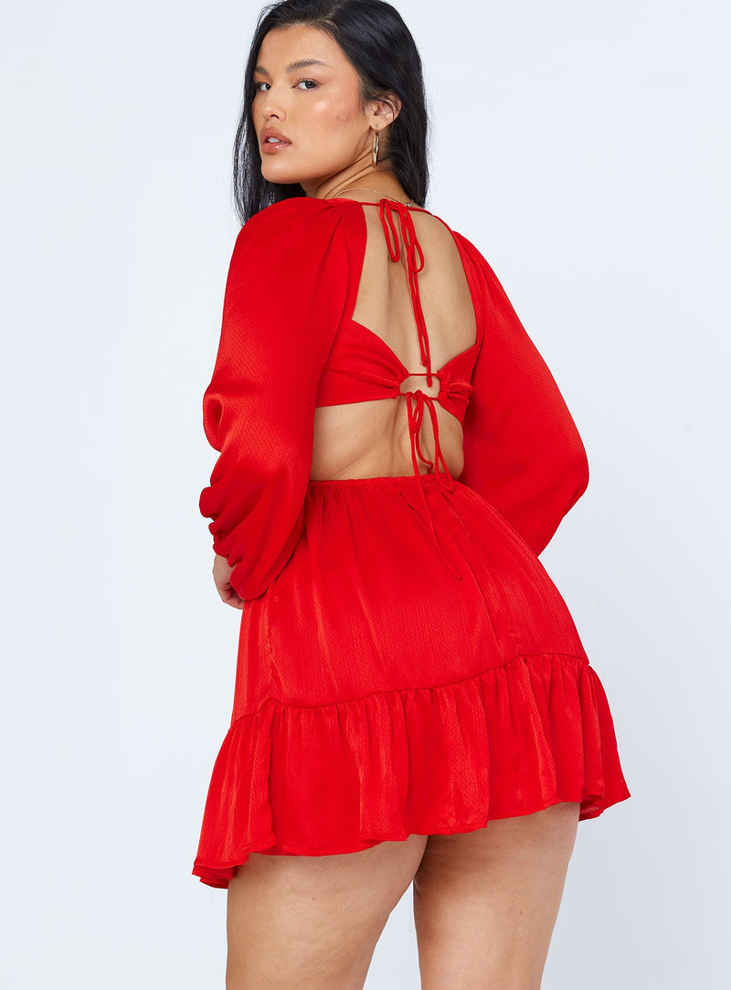 Tropez Long Sleeve Mini Dress Red