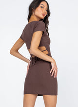 Nolan Short Sleeve Mini Dress Brown