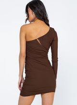 Shia Asymmetrical Mini Dress Brown