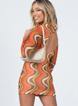 Orion Long Sleeve Mini Dress Orange Multi