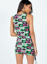 Motel Gele Dress Lips Green