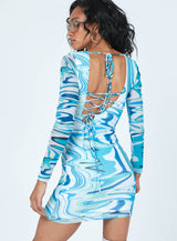 Beckett Long Sleeve Mini Dress Blue