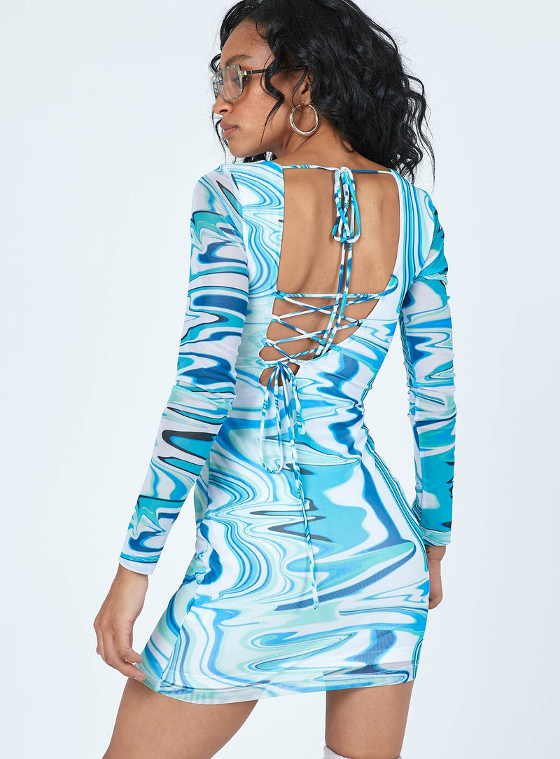 Beckett Long Sleeve Mini Dress Blue