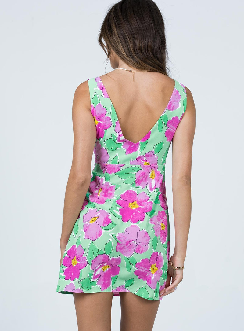 Quincy Mini Dress Green / Pink Floral