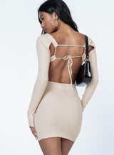 Zolia Long Sleeve Mini Dress Beige