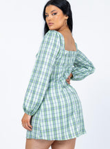 Hastings Long Sleeve Mini Dress Green Check