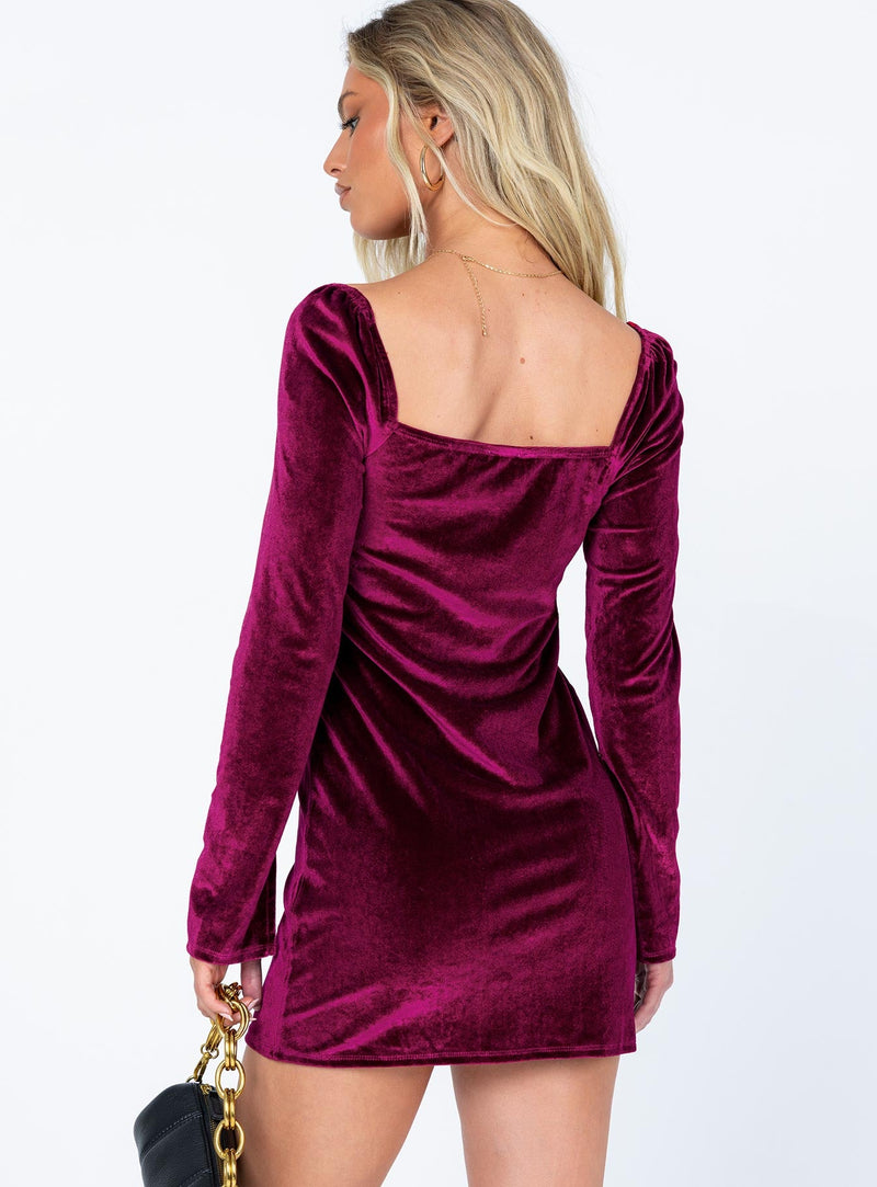 Star Power Velvet Mini Dress Burgundy