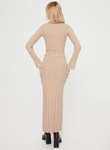 Tesha Long Sleeve Knit Maxi Dress Beige