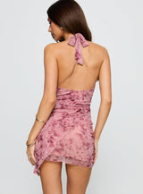 Love Deluxe Halter Mini Dress Pink Floral