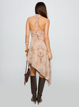 Zolena Halter Asymmetrical Midi Dress Multi