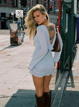 Visualize Long Sleeve Mini Dress Light Blue