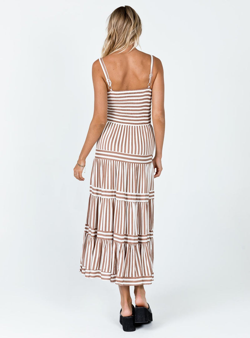 Caleb Maxi Dress Brown / White