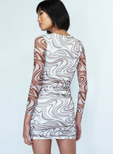 Hazel Long Sleeve Mini Dress White / Brown