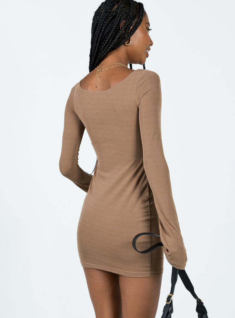 Wesley Long Sleeve Mini Dress Brown