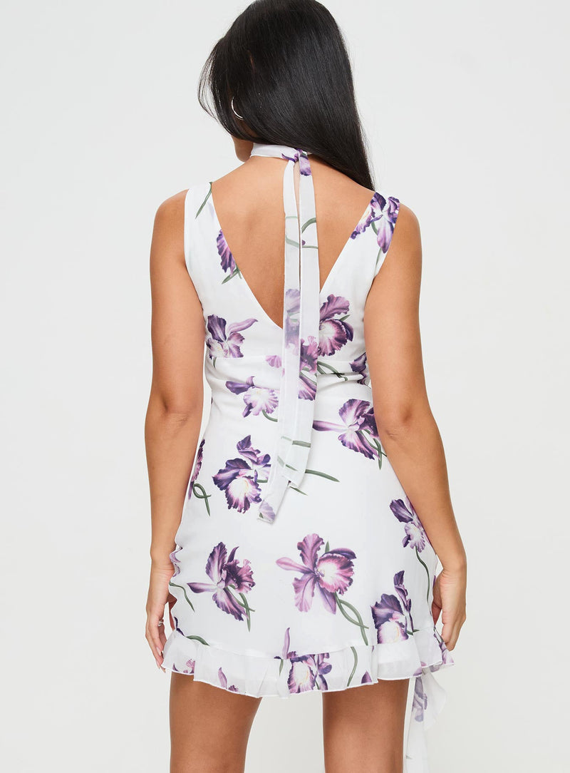 Varney Frill Mini Dress White / Purple Floral
