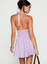 Attracted Halter Mini Dress Purple Stripe