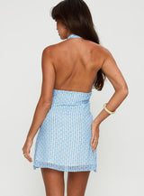 Bubblie Halter Mini Dress Blue Multi