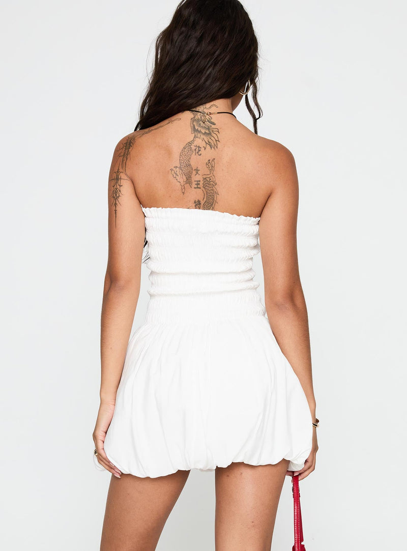Anemone Bubble Hem Mini Dress White
