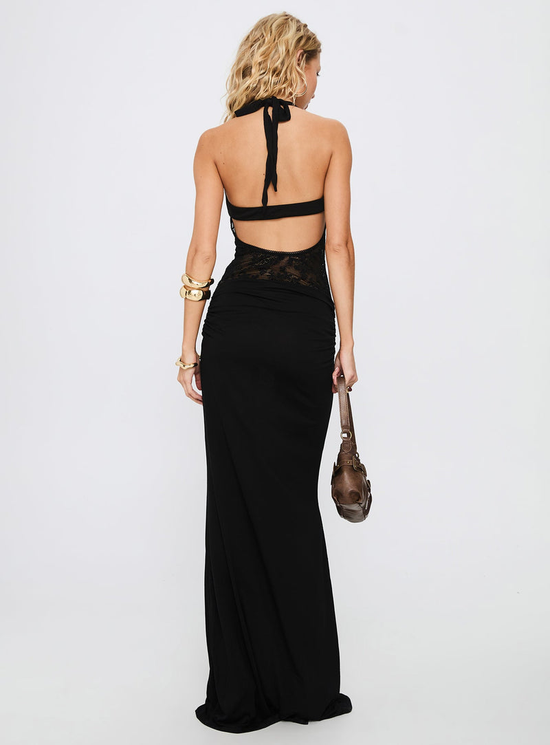 Adalyne Lace Halter Maxi Dress Black