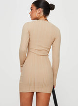 Tomita Long Sleeve Mini Dress Beige