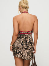 Arzelie Bias Halter Mini Dress Leopard